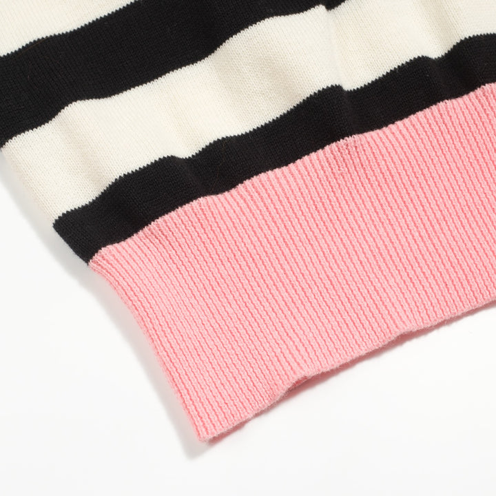 Polo de mujer de punto a rayas negro con manga burbuja