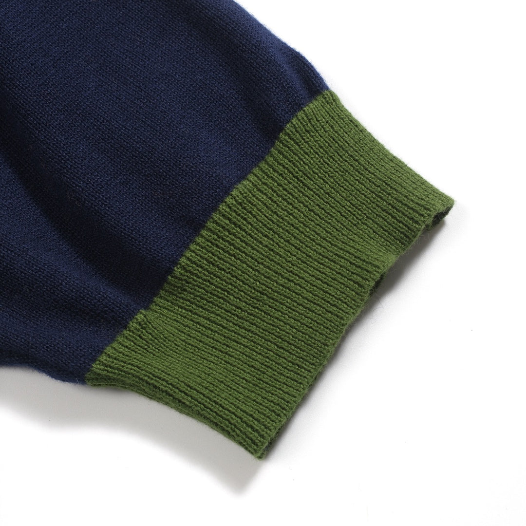 Mörkblårandig stickad puffärmad pikétröja för kvinnor