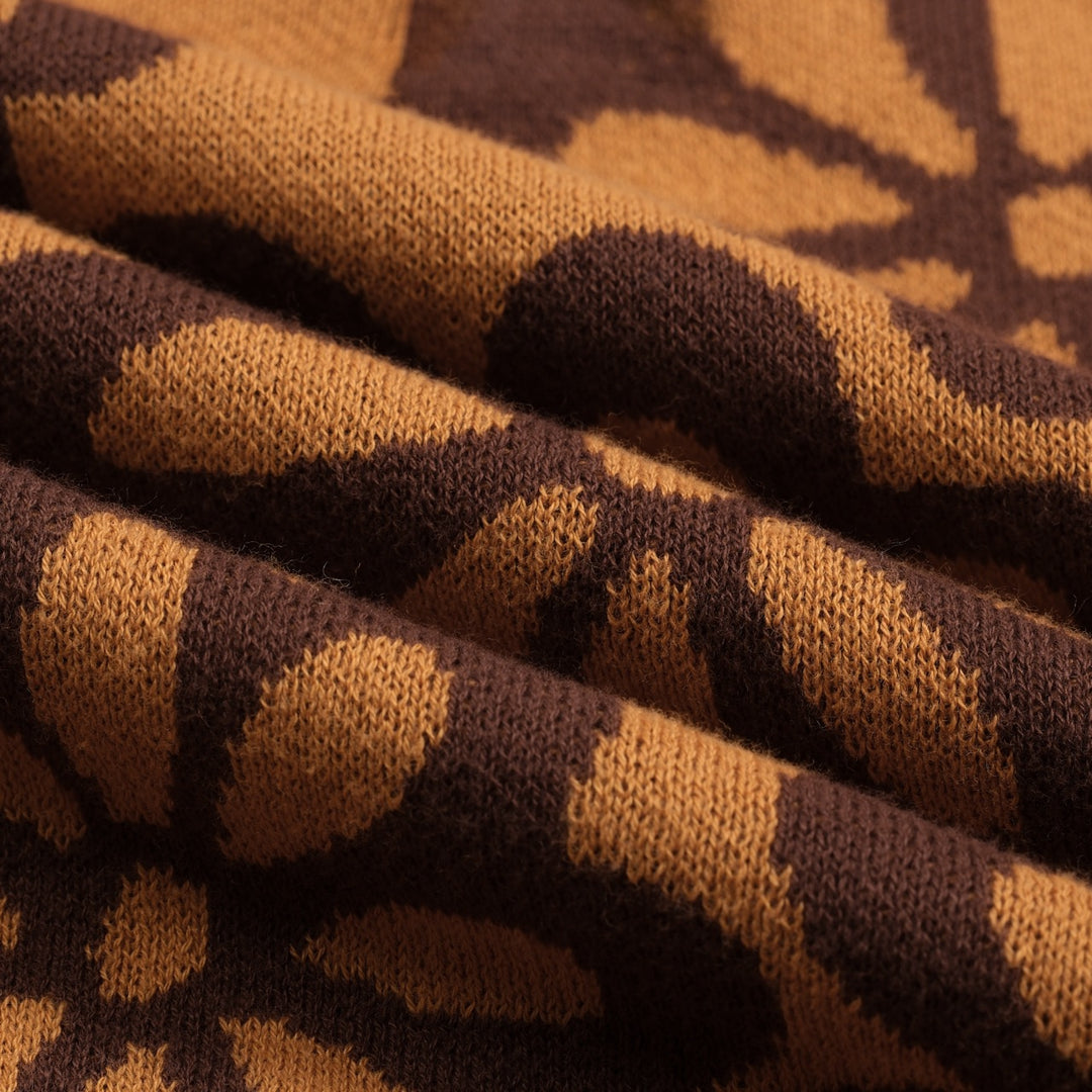 Women's vintage brown jacquard bubble sleeve polo