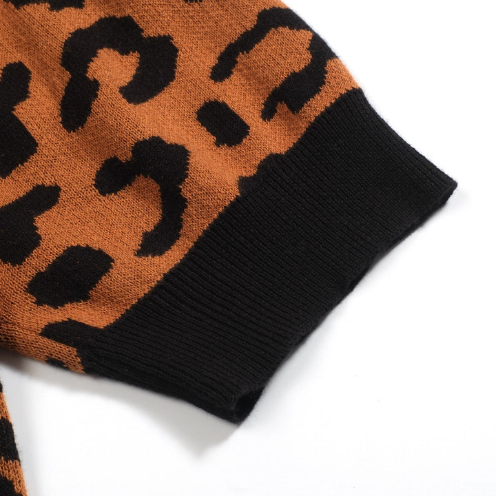 Polo da donna con maniche a sbuffo stampa leopardo marrone