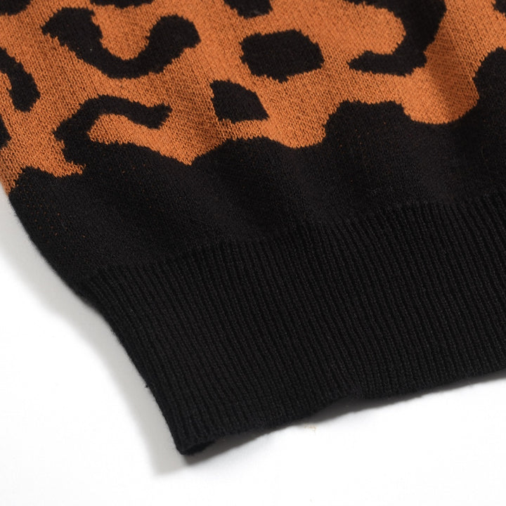 Polo da donna con maniche a sbuffo stampa leopardo marrone