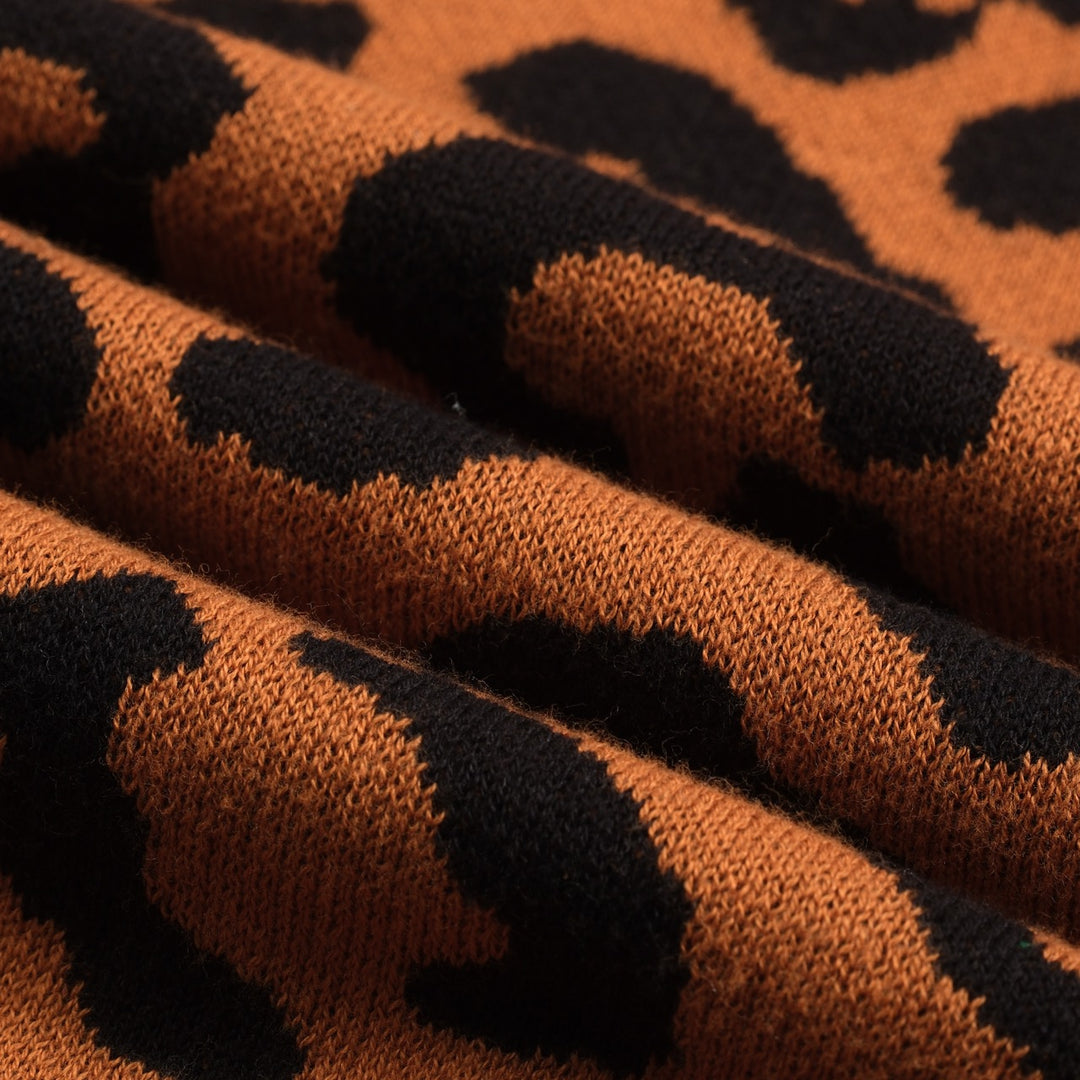 Polo da donna con maniche a sbuffo stampa leopardo marrone