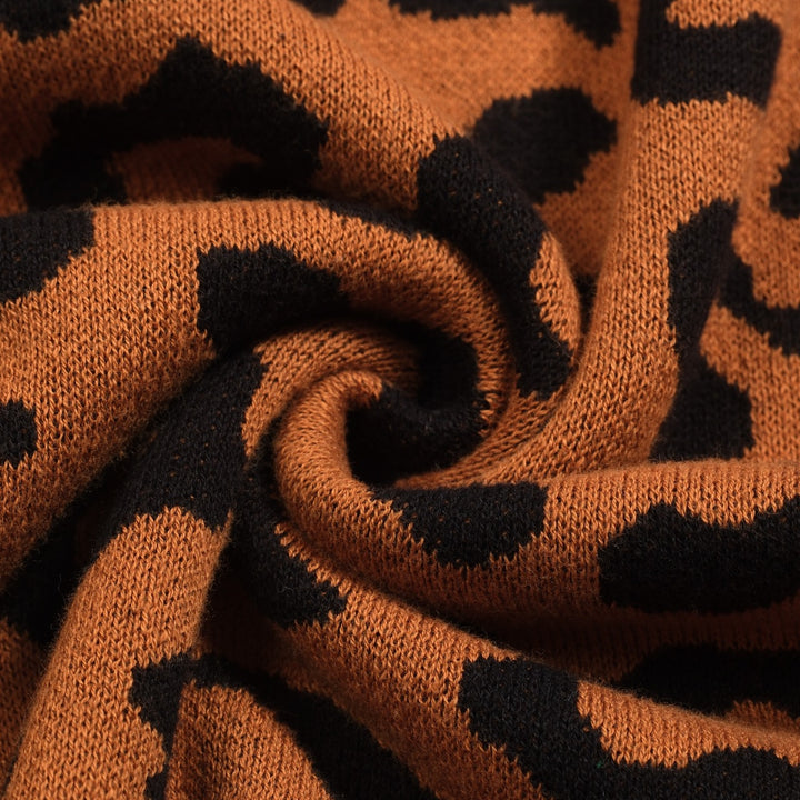 Polo da donna con maniche a sbuffo stampa leopardo marrone