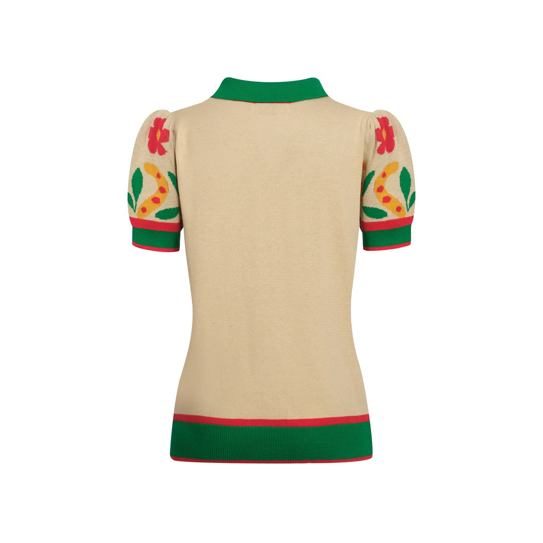 Kvinnors gröna Animal Garden stickad bubbelärm pikétröja