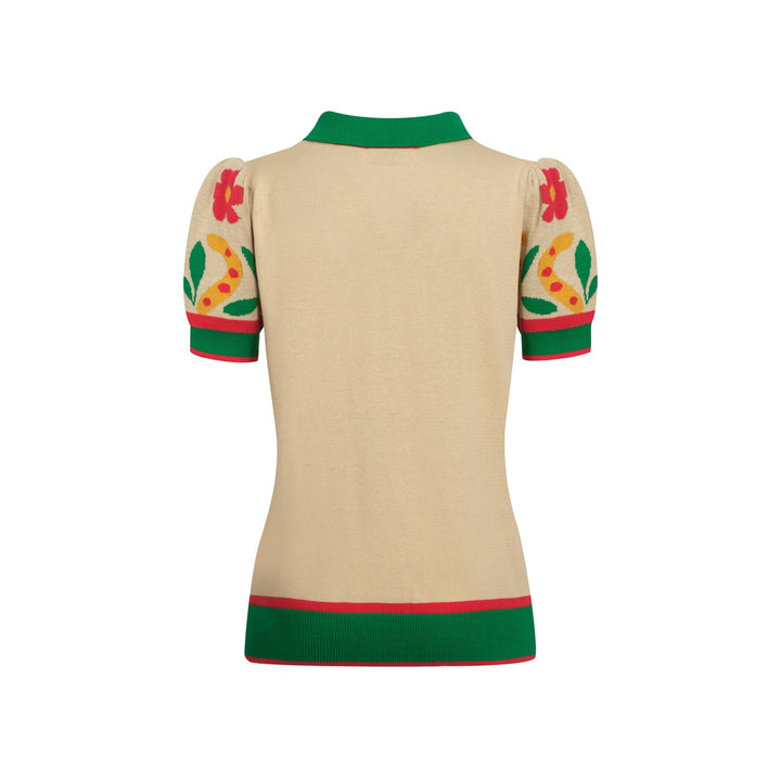 Kvinnors gröna Animal Garden stickad bubbelärm pikétröja