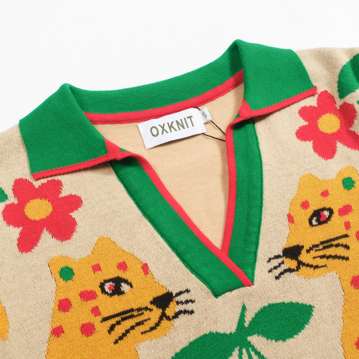 Kvinnors gröna Animal Garden stickad bubbelärm pikétröja