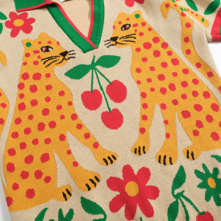 Kvinnors gröna Animal Garden stickad bubbelärm pikétröja