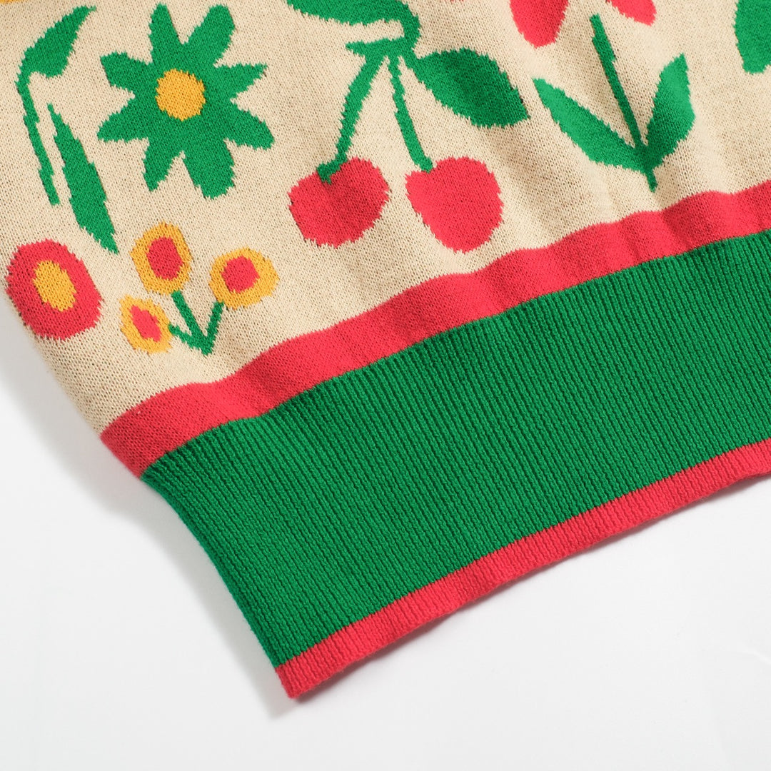 Kvinnors gröna Animal Garden stickad bubbelärm pikétröja