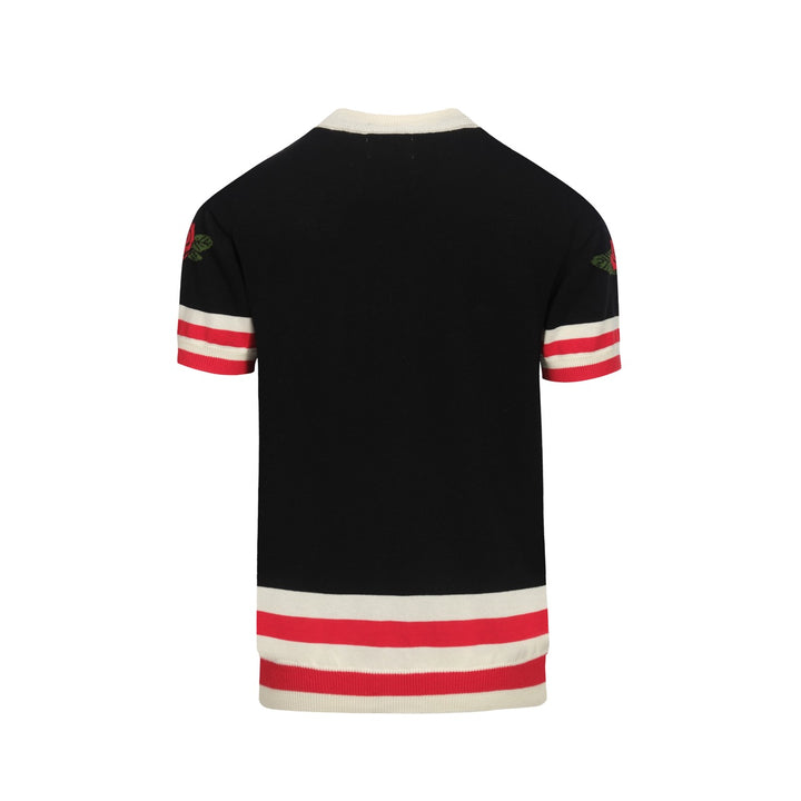 Cat Flame jacquard Rose broderad stickad T-shirt för män