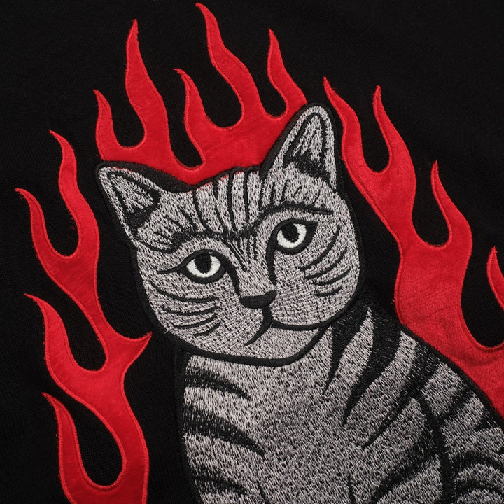 Cat Flame jacquard Rose broderad stickad T-shirt för män