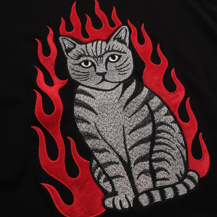 Cat Flame jacquard Rose broderad stickad T-shirt för män