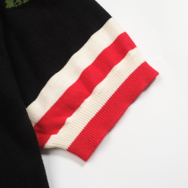 Cat Flame jacquard Rose broderad stickad T-shirt för män