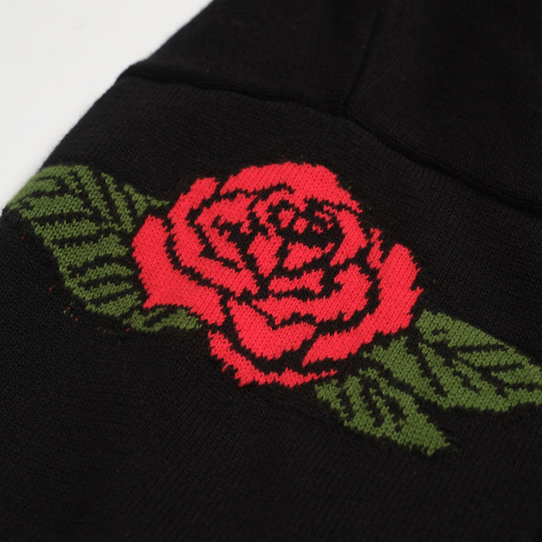 Cat Flame jacquard Rose broderad stickad T-shirt för män