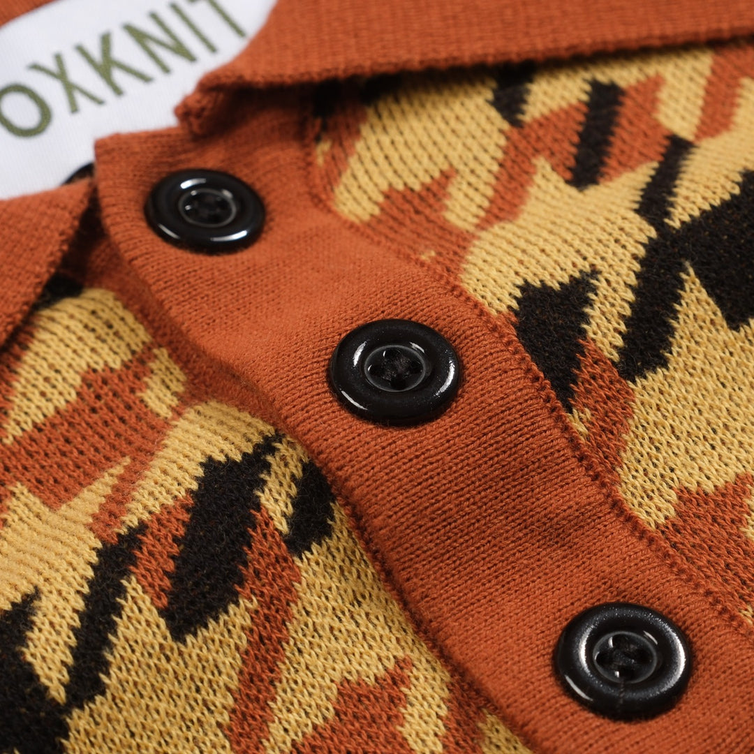 Men's yellow checkered jacquard vintage polo knitwear