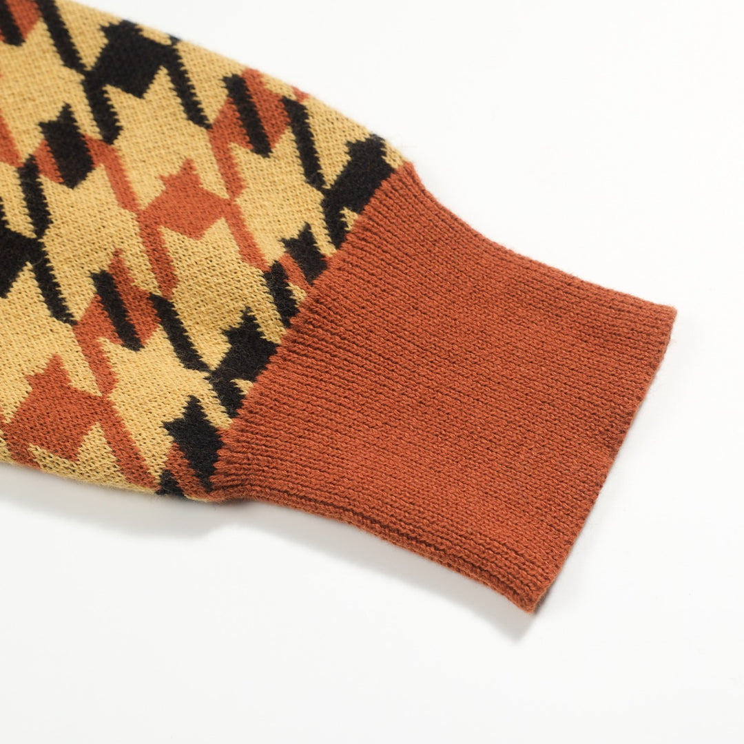 Men's yellow checkered jacquard vintage polo knitwear