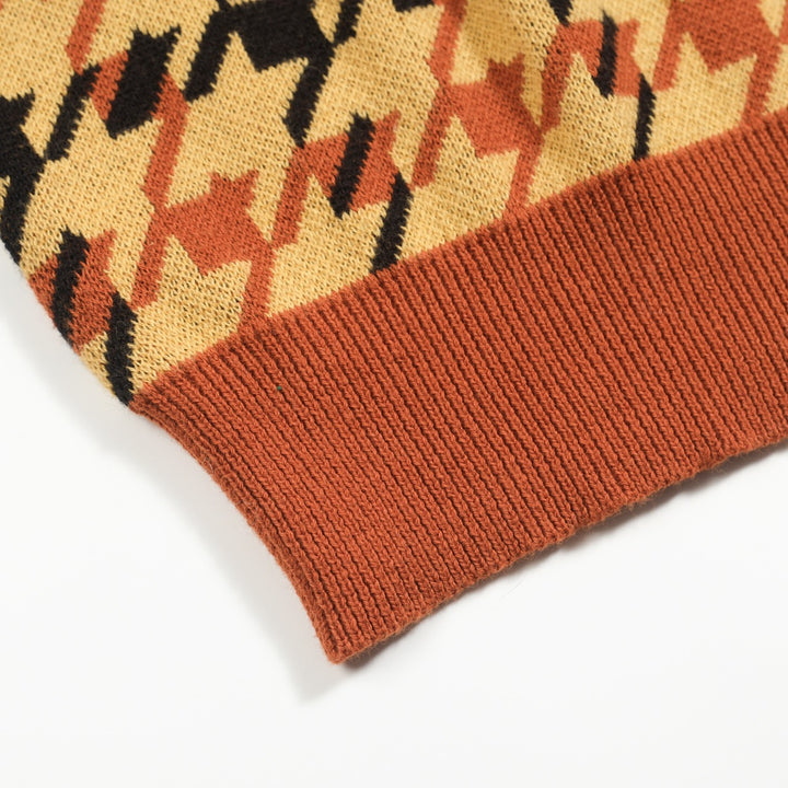 Men's yellow checkered jacquard vintage polo knitwear