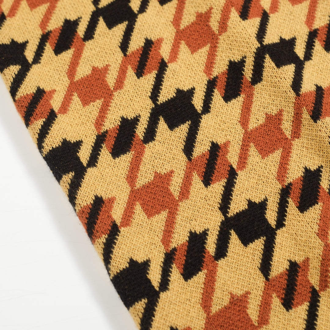 Men's yellow checkered jacquard vintage polo knitwear