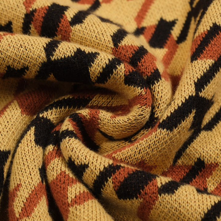 Men's yellow checkered jacquard vintage polo knitwear