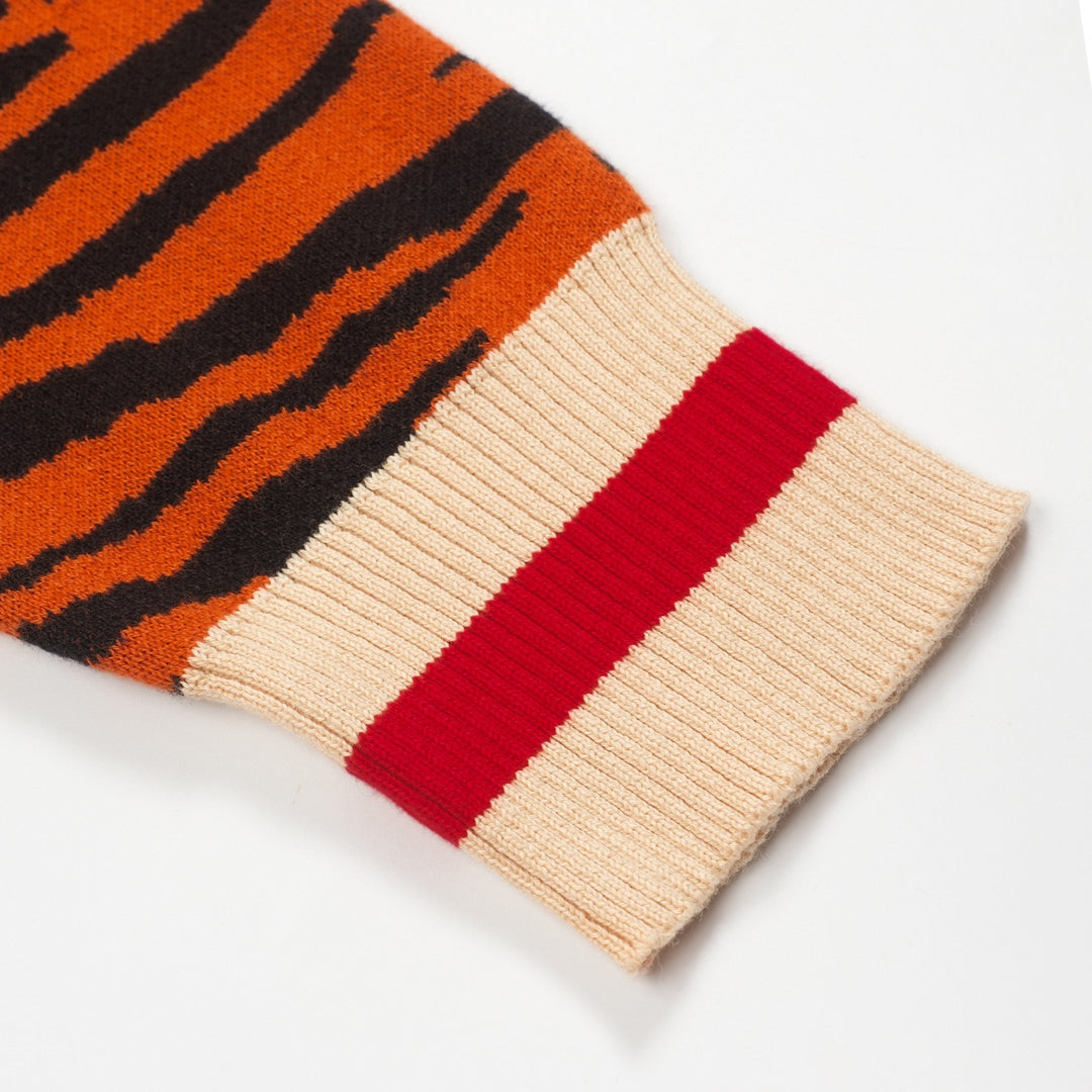 Orange gestreifter Herren-Cardigan mit Reißverschluss