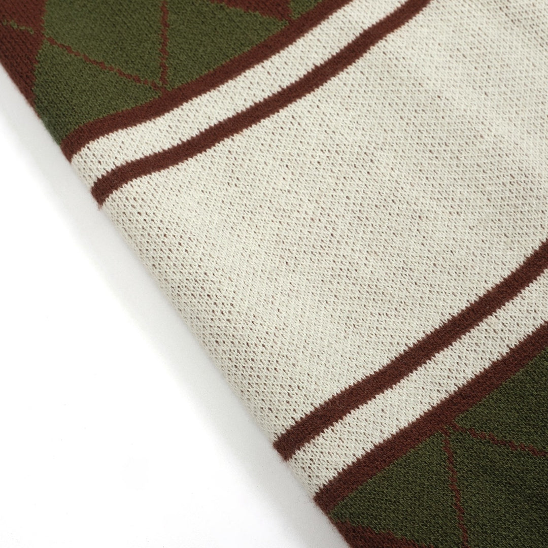 Men's green vintage diamond check knit zipper cardigan