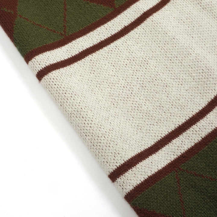 Men's green vintage diamond check knit zipper cardigan