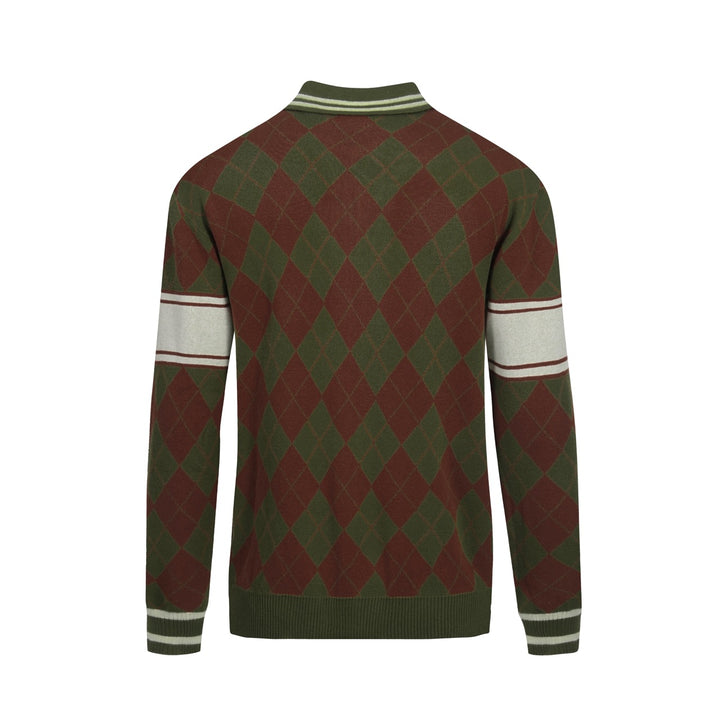 Men's green vintage diamond check knit zipper cardigan