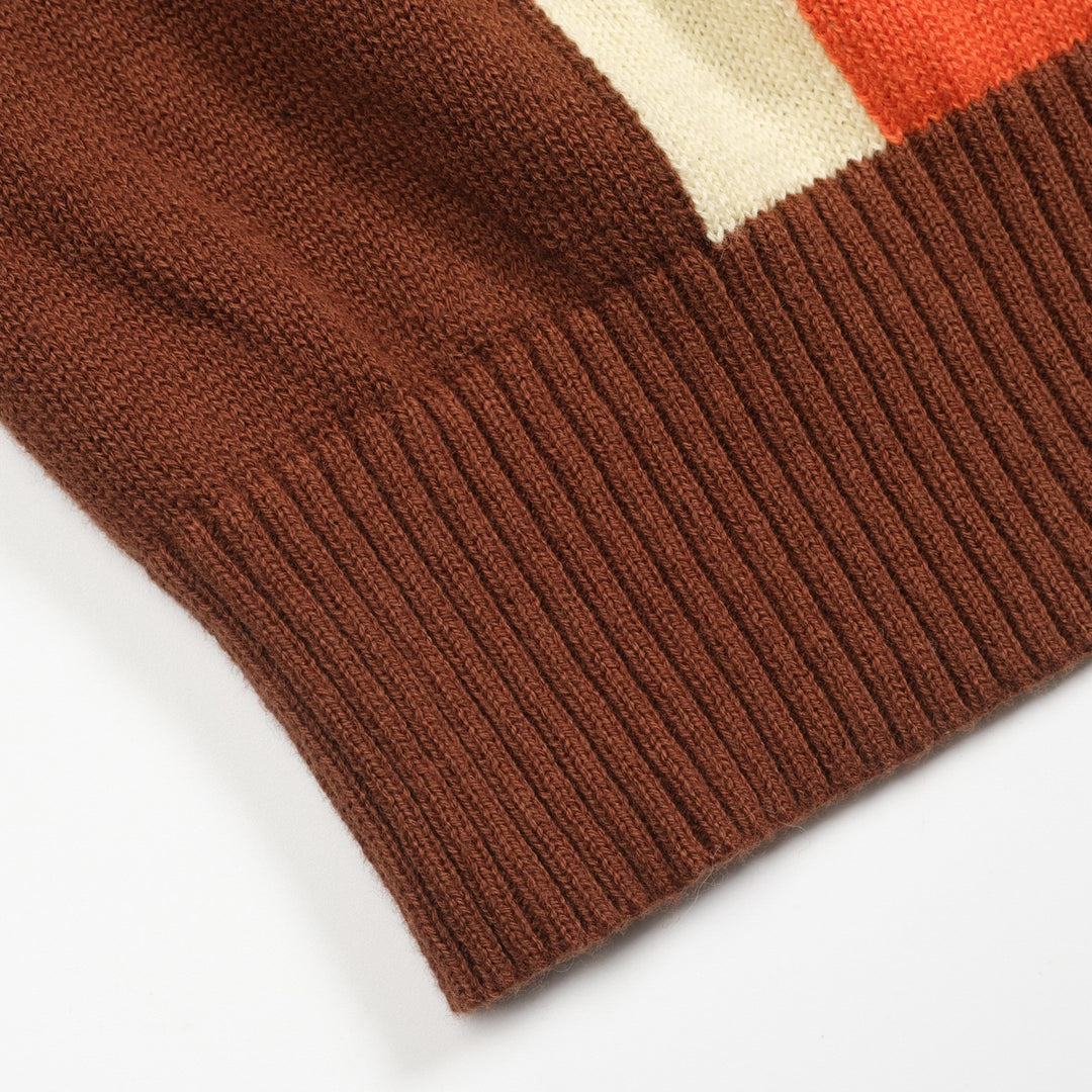 Men's brown striped vintage knitted zipper cardigan