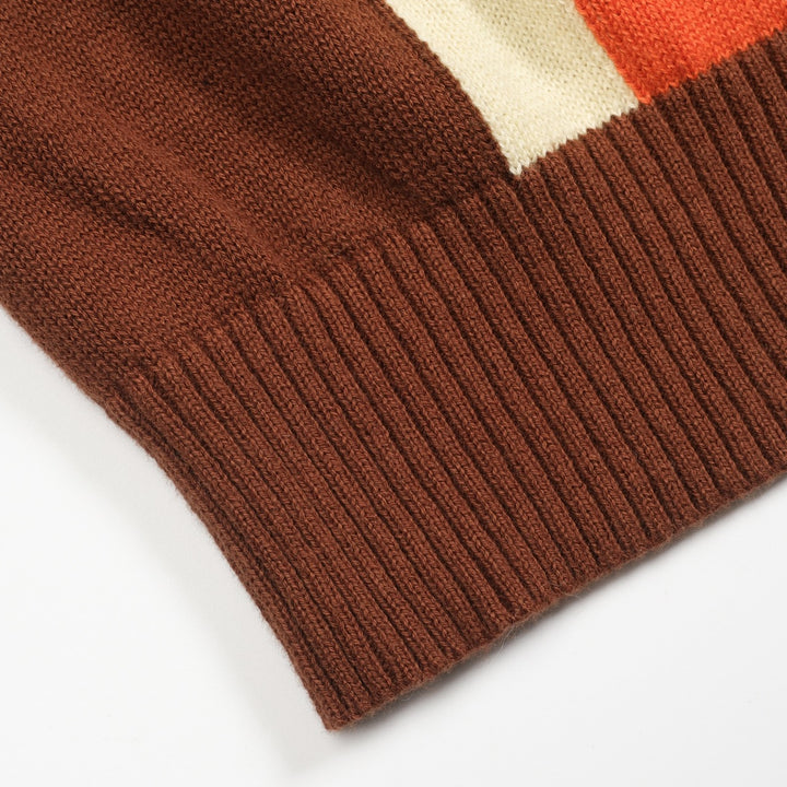 Men's brown striped vintage knitted zipper cardigan