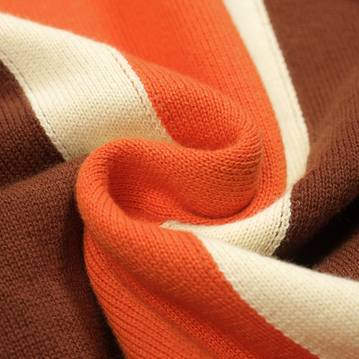 Men's brown striped vintage knitted zipper cardigan