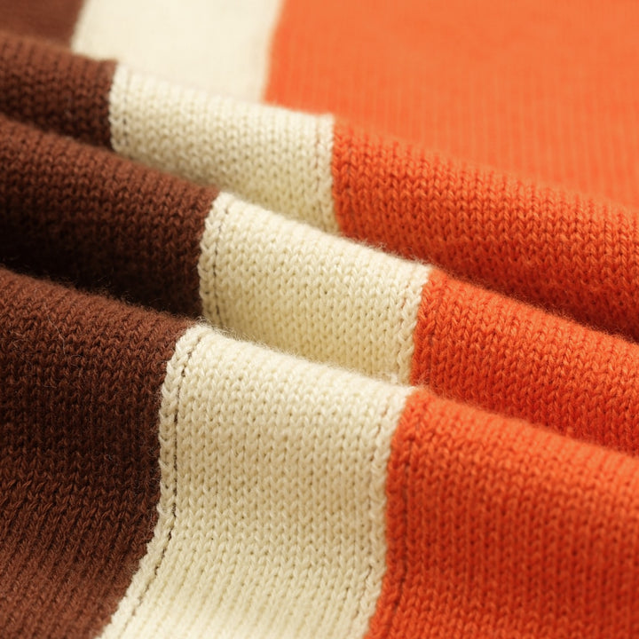 Men's brown striped vintage knitted zipper cardigan