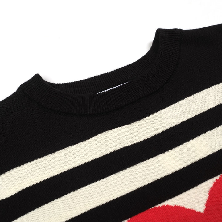 Women's black vintage striped love jacquard knitwear