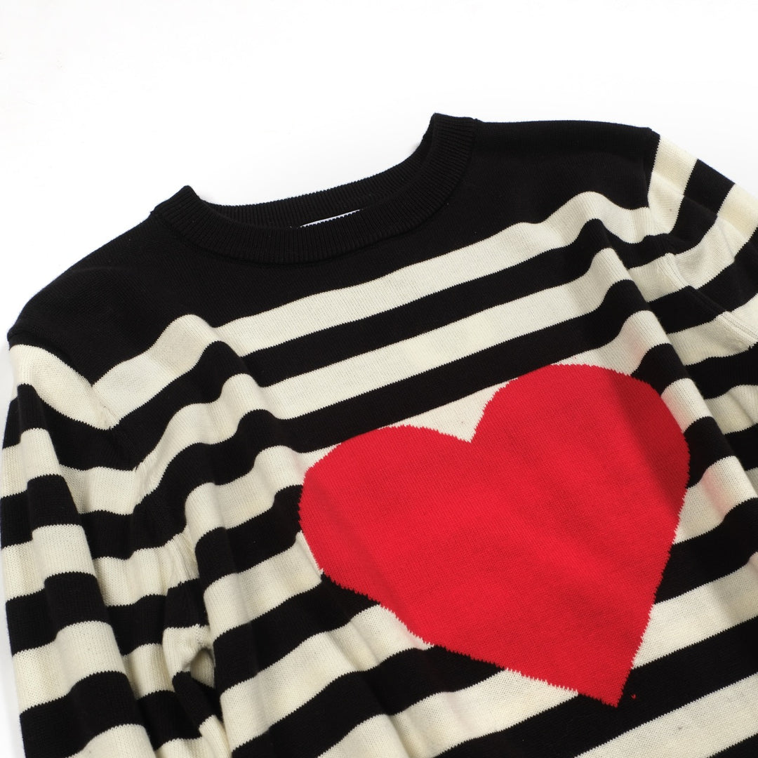 Women's black vintage striped love jacquard knitwear