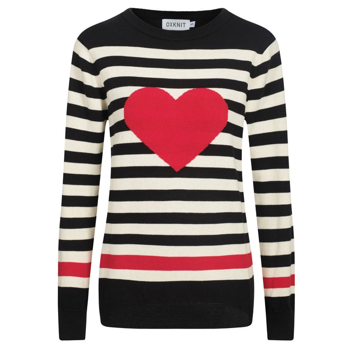 Women's black vintage striped love jacquard knitwear