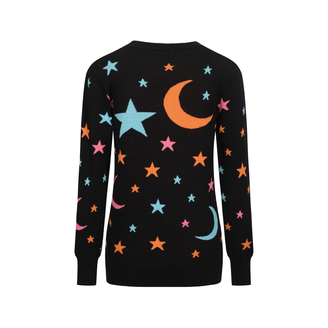 Kvinnors svart stjärna månen jacquard stickade plagg