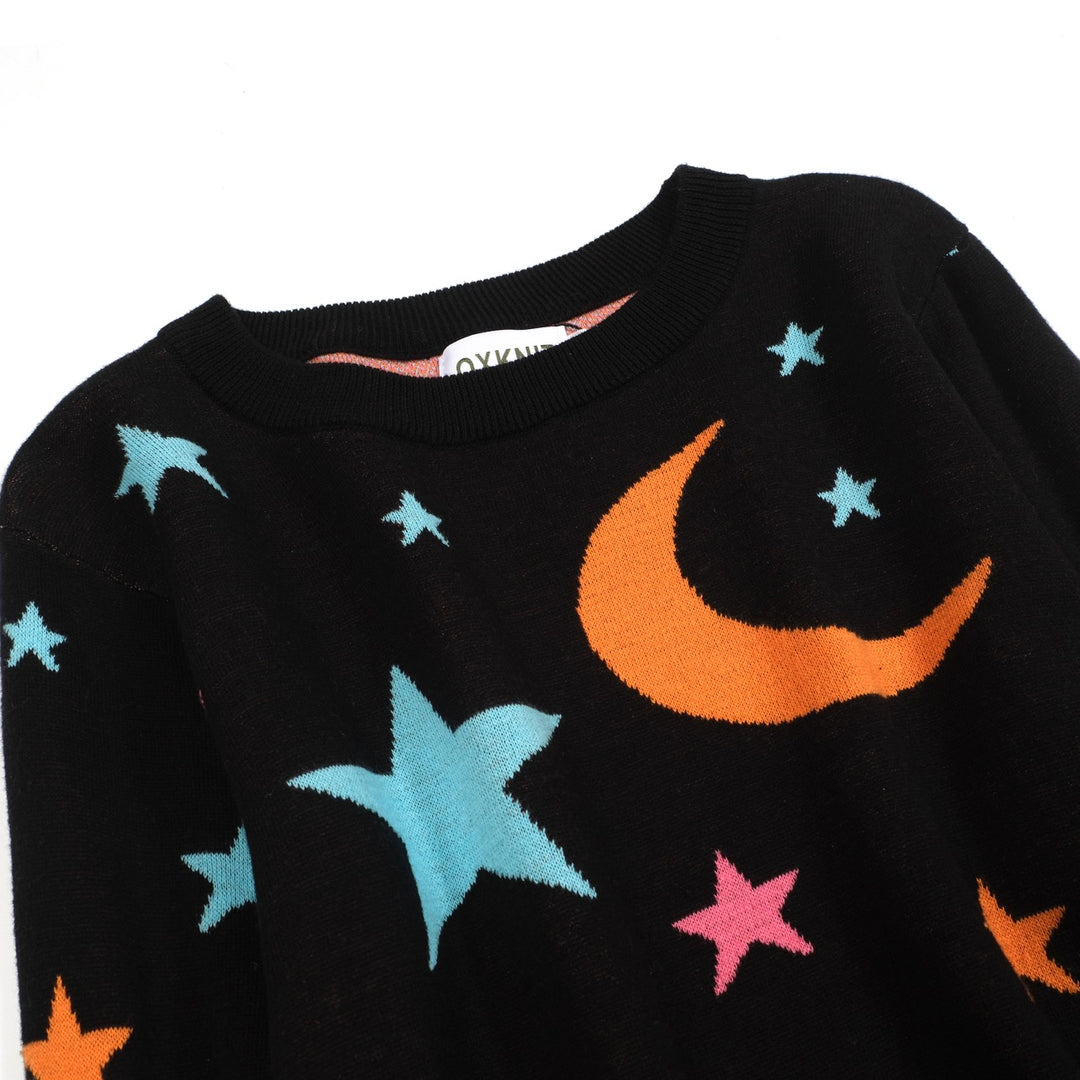 Kvinnors svart stjärna månen jacquard stickade plagg