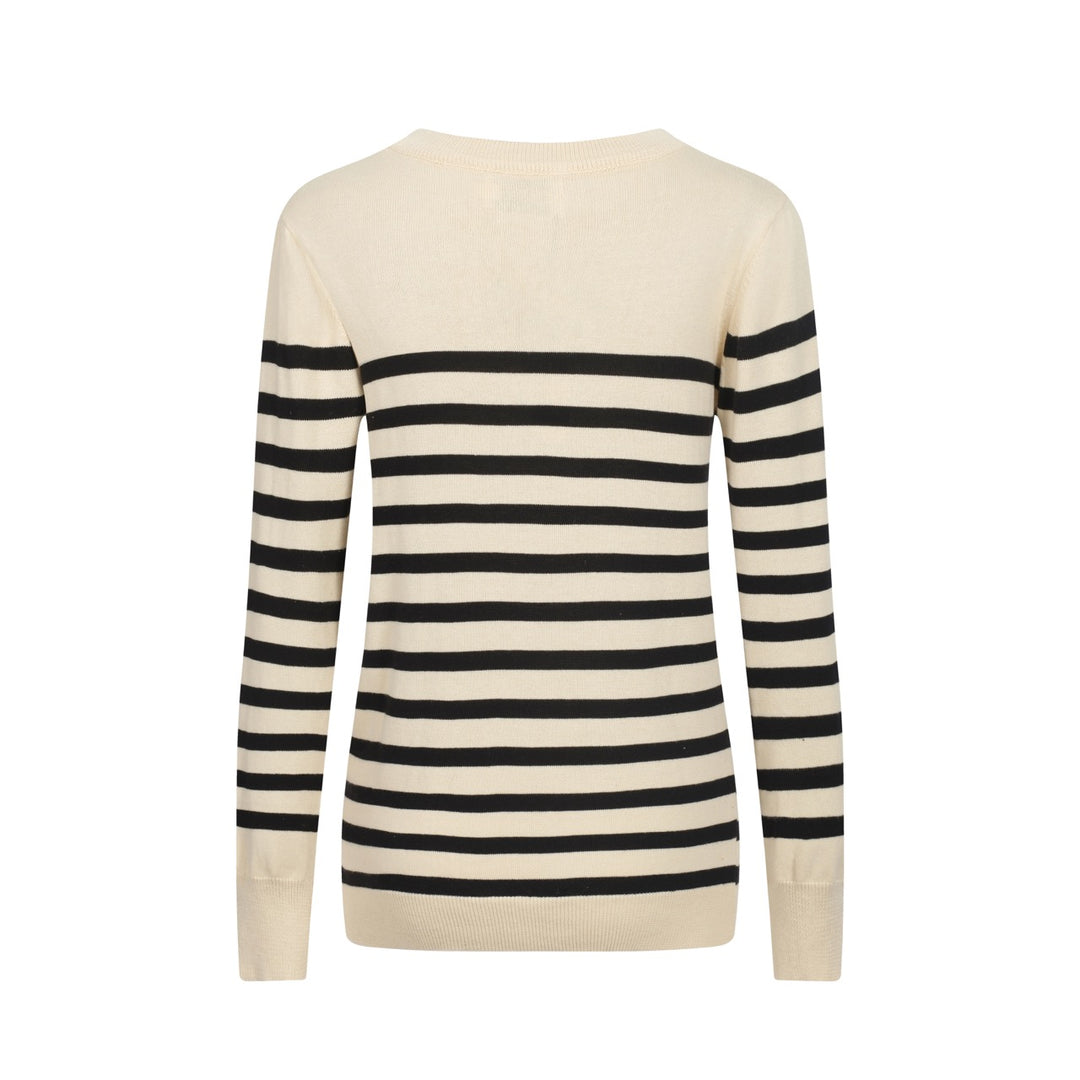 Maglieria da donna con uccellini ricamati a righe color albicocca