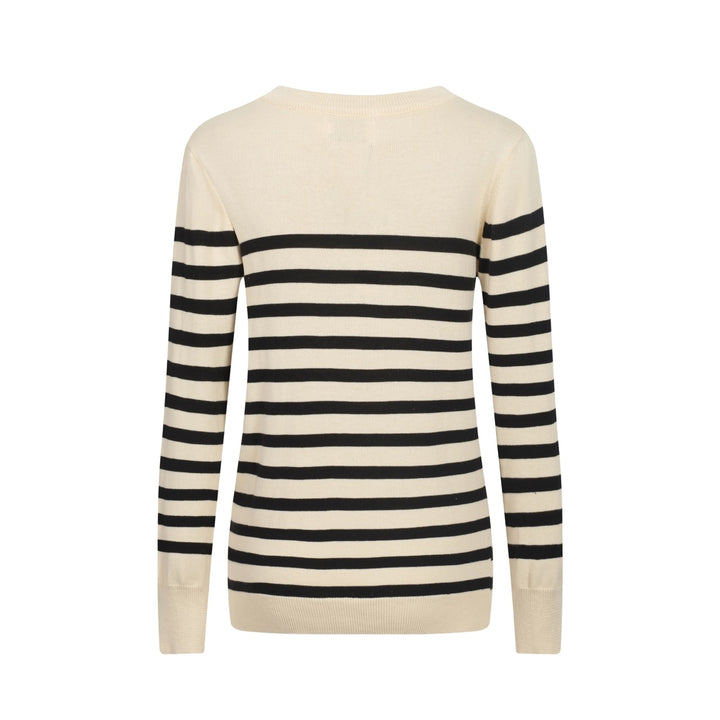 Maglieria da donna con uccellini ricamati a righe color albicocca