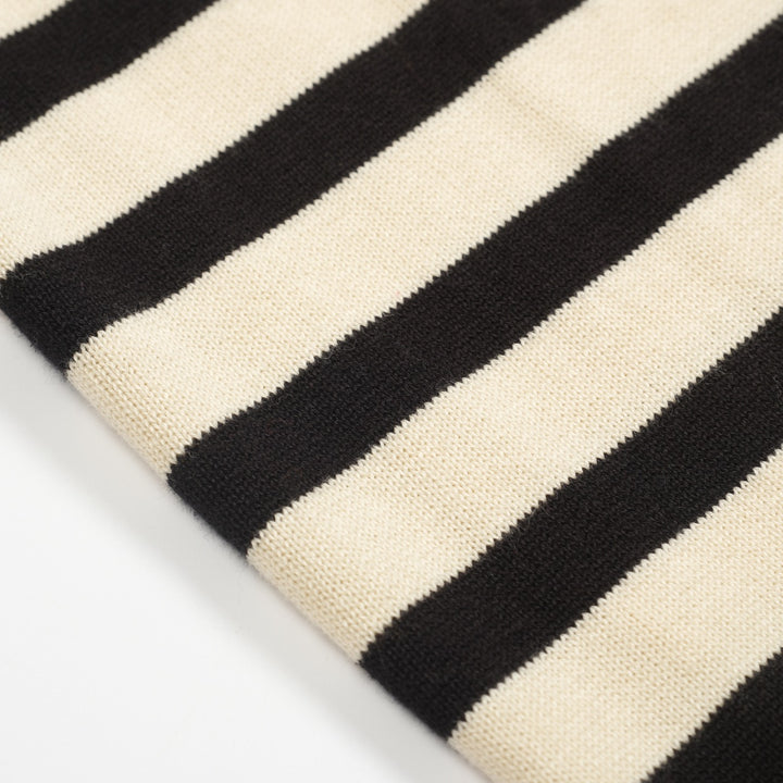 Maglieria da donna con uccellini ricamati a righe color albicocca