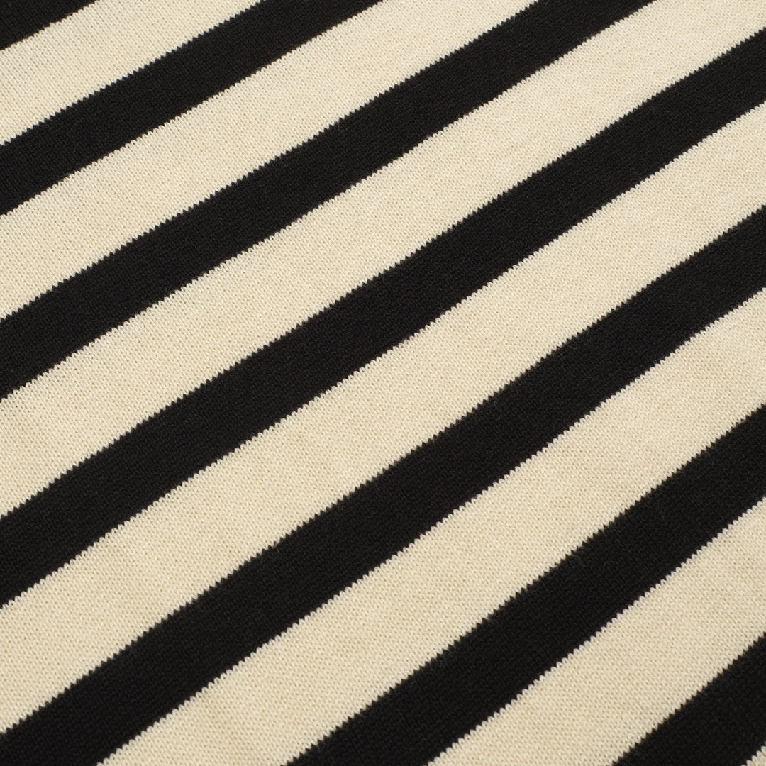 Maglieria da donna con uccellini ricamati a righe color albicocca