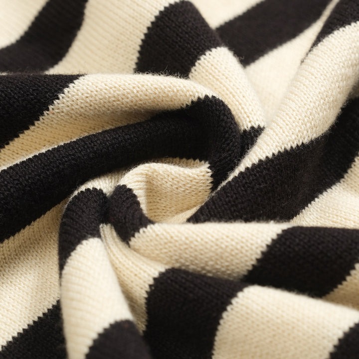 Maglieria da donna con uccellini ricamati a righe color albicocca