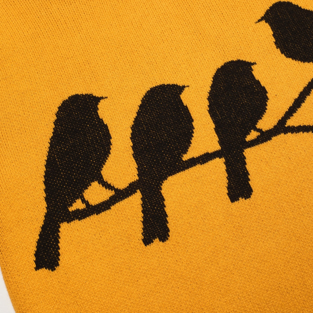 Maglieria jacquard da donna con uccellino giallo retrò