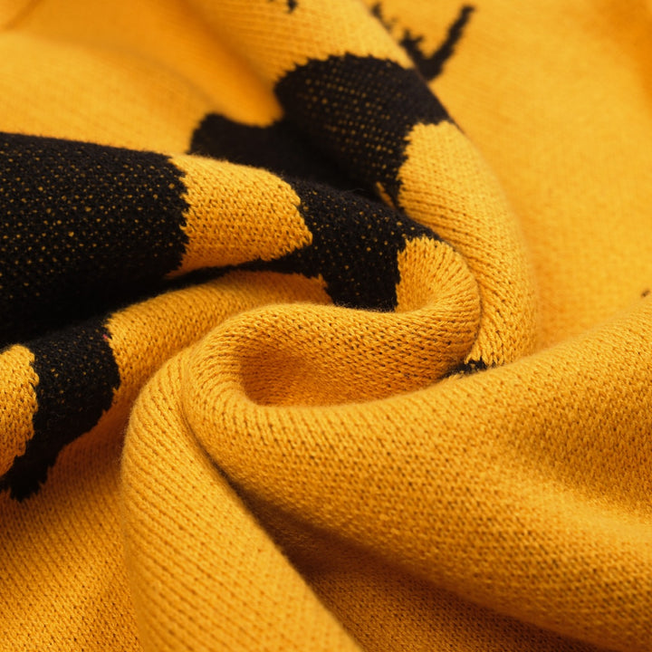 Maglieria jacquard da donna con uccellino giallo retrò