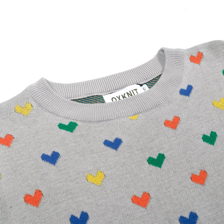 Women's grey heart-shaped vintage jacquard knitwear