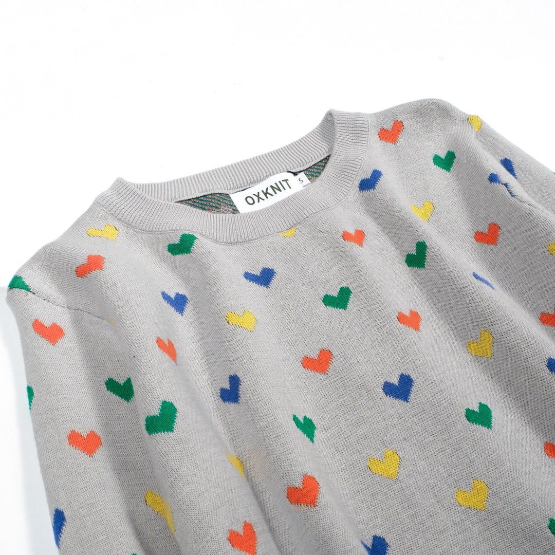 Women's grey heart-shaped vintage jacquard knitwear