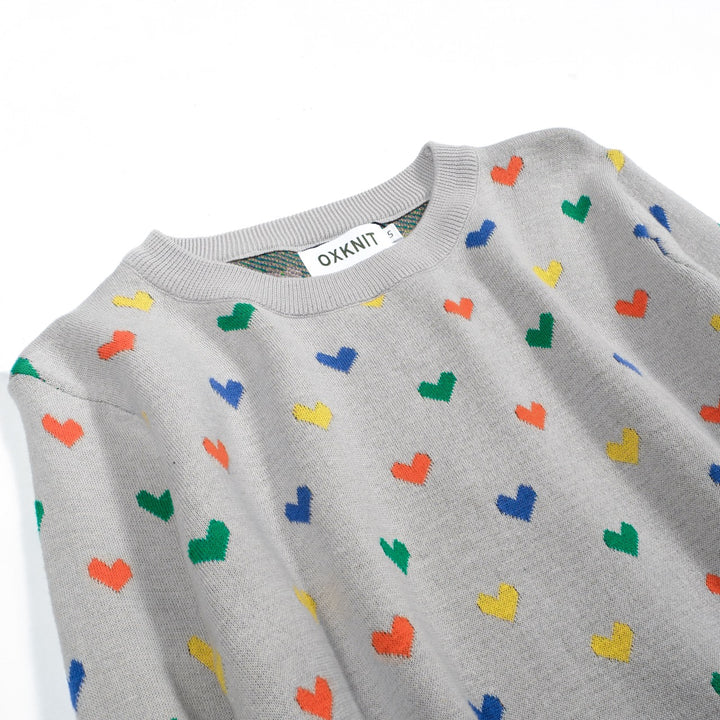 Women's grey heart-shaped vintage jacquard knitwear