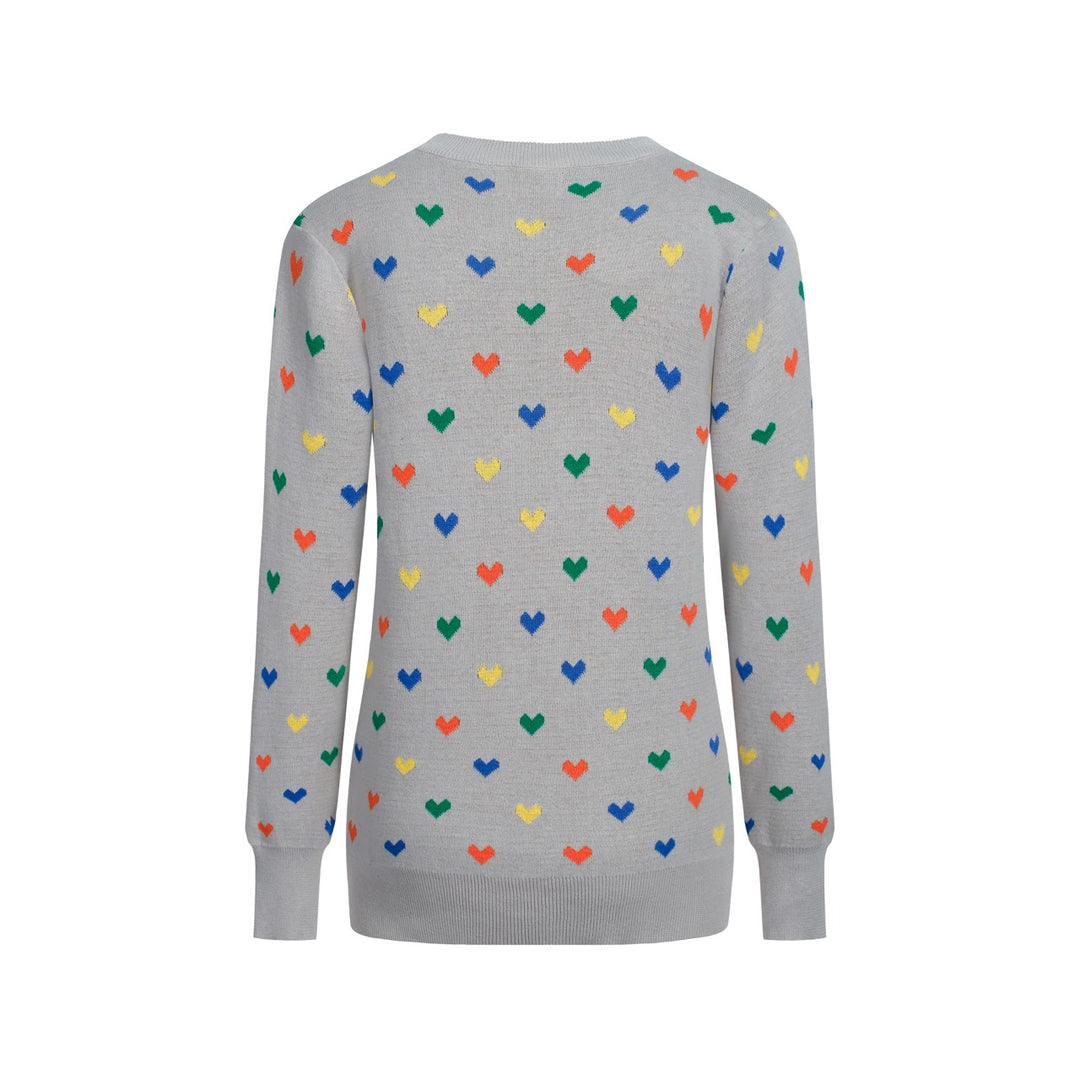 Women's grey heart-shaped vintage jacquard knitwear