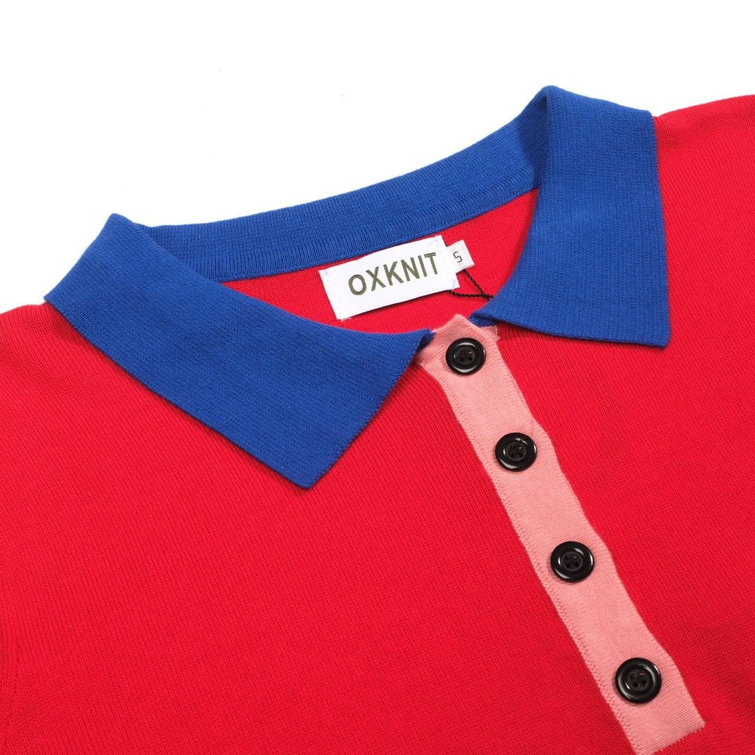 Women's red vintage striped polo knitwear