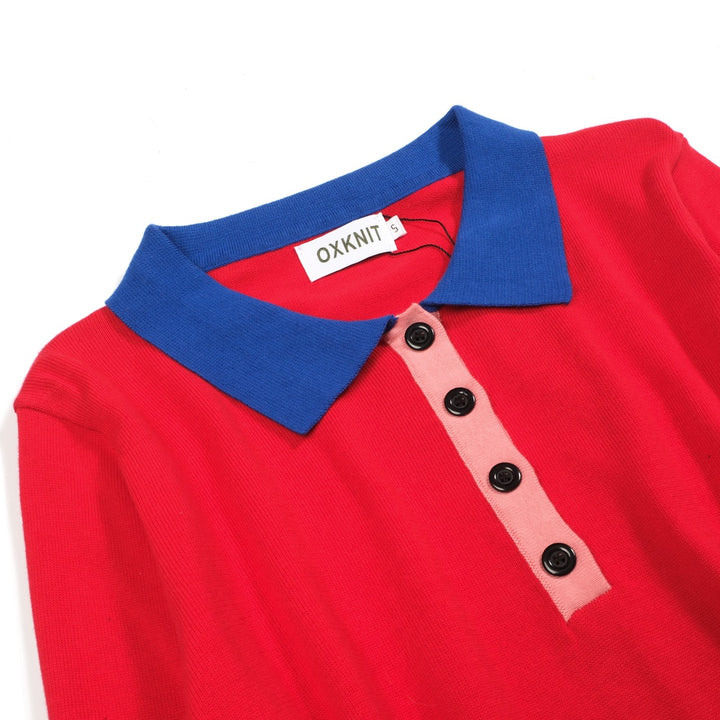 Women's red vintage striped polo knitwear