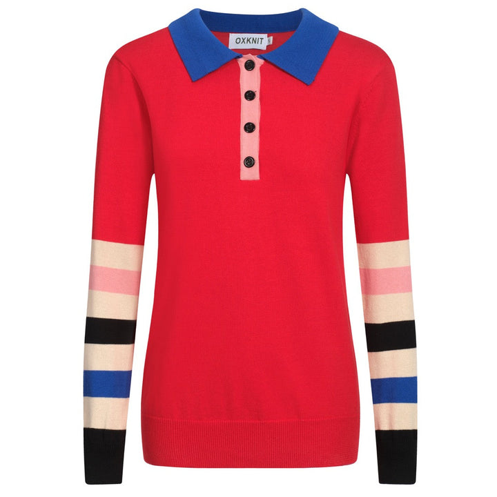 Women's red vintage striped polo knitwear