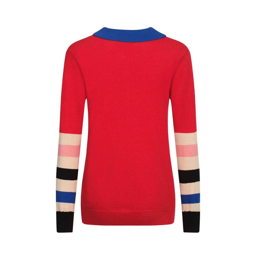 Women's red vintage striped polo knitwear
